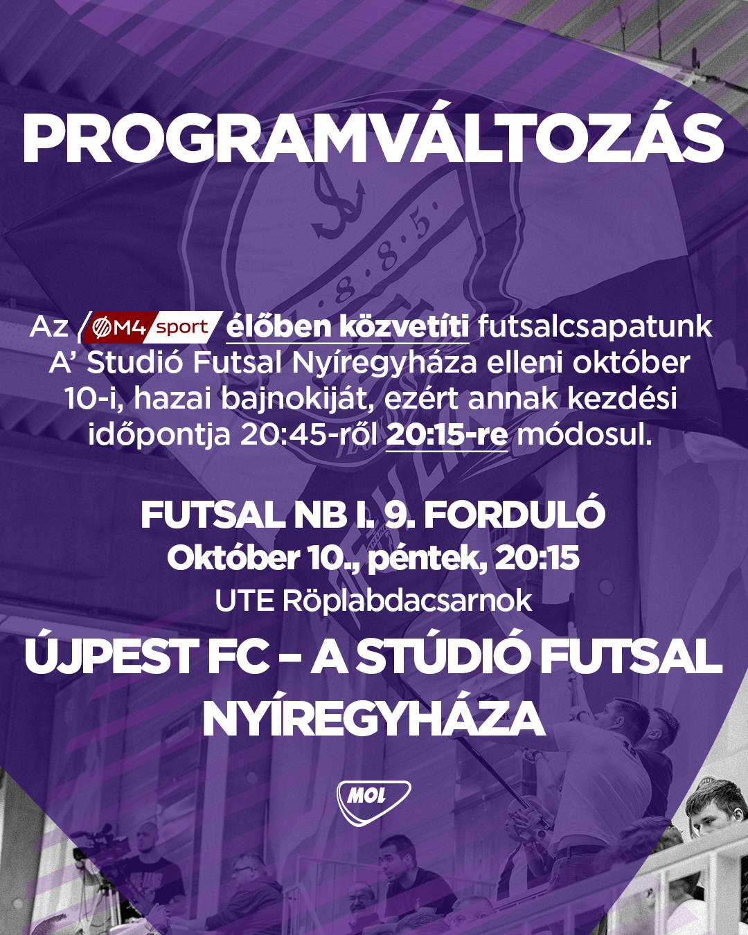 Tévés közvetítés miatt apró változás futsalcsapatunk programjában