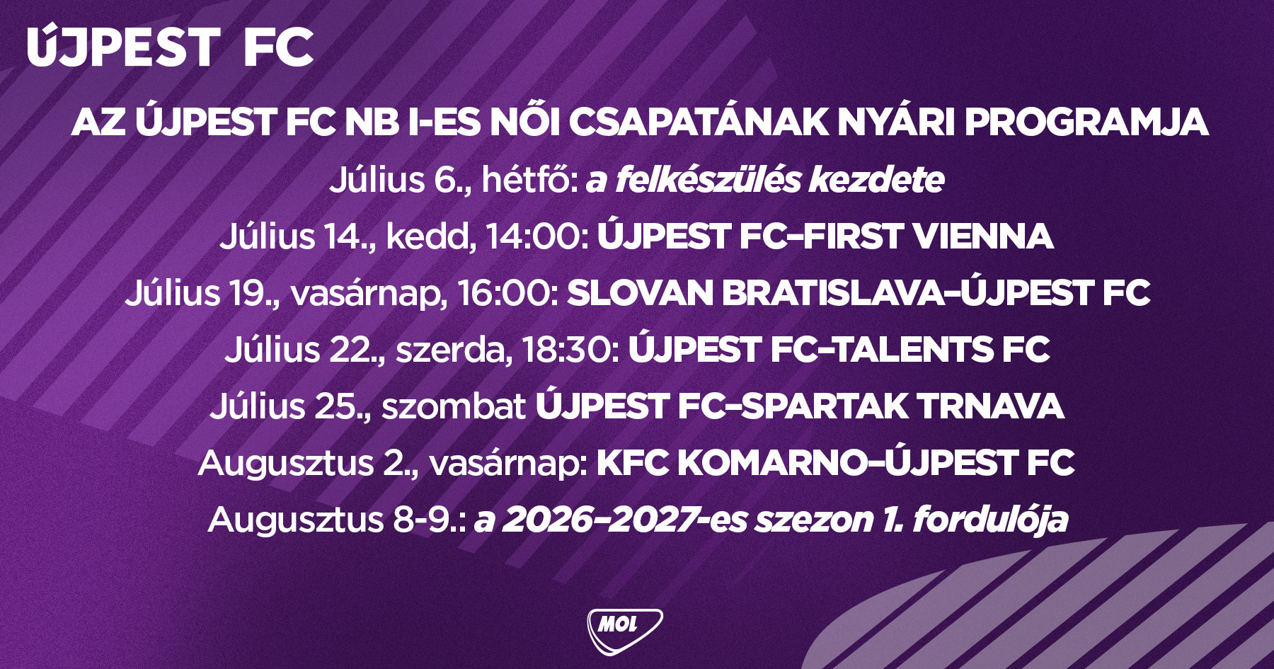Megvan női csapatunk nyári menetrendje
