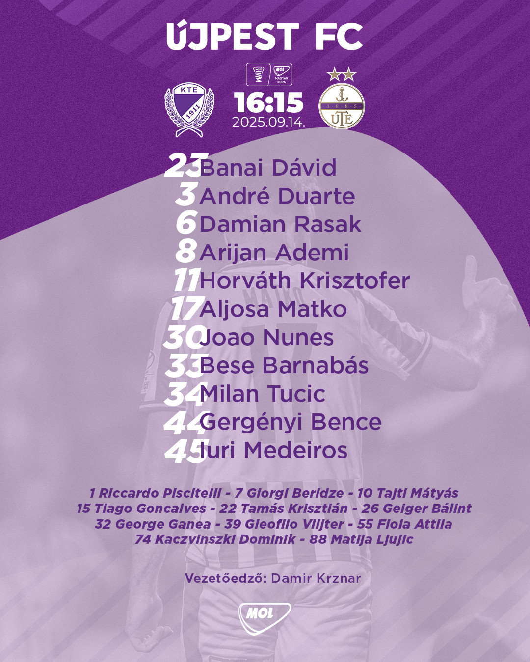 André Duarte visszatér a kezdőcsapatba!