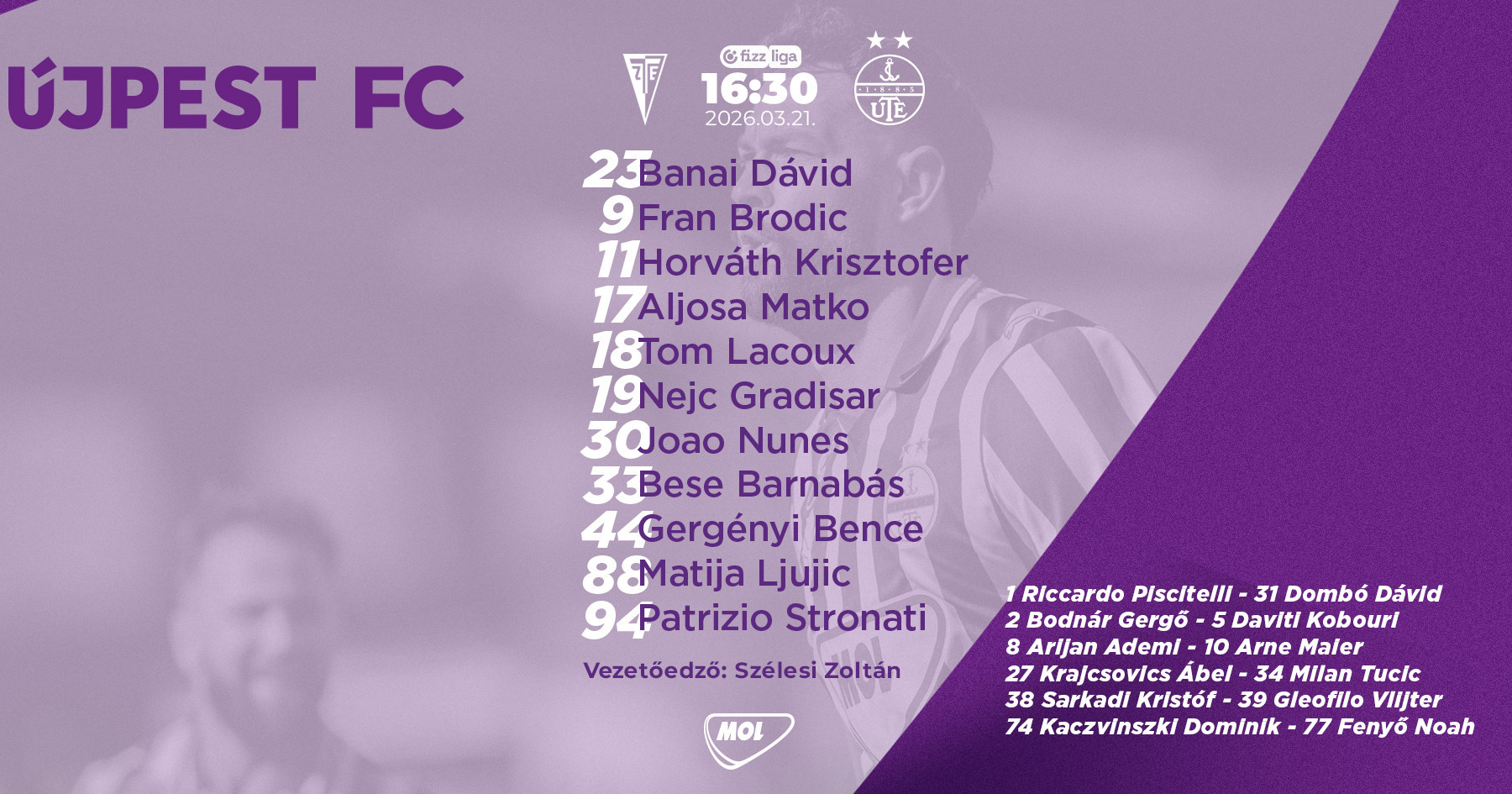 Egy változás a kezdőben a Kisvárda elleni meccshez képest