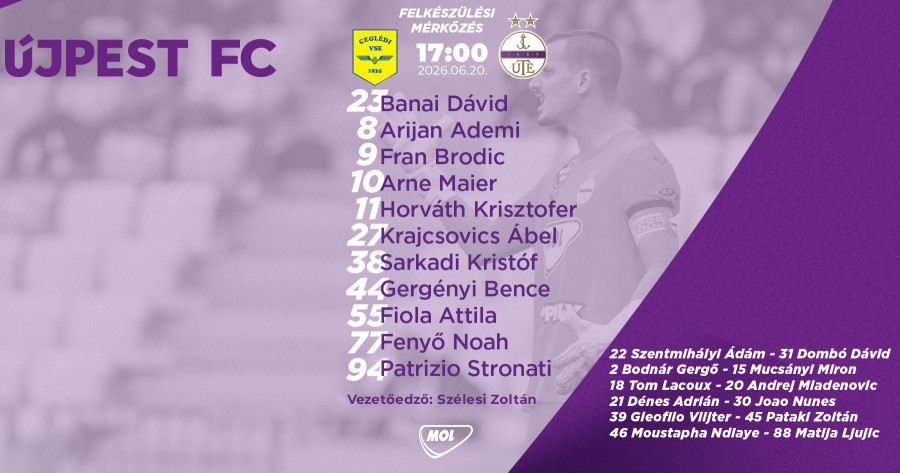 Ceglédi VSE–Újpest FC ÉLŐ közvetítés