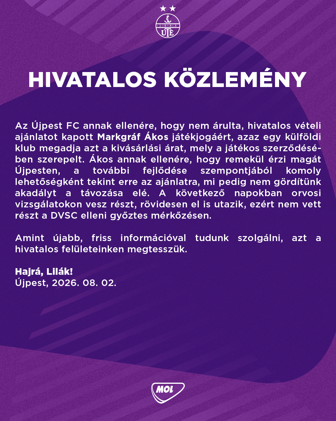 Hivatalos közlemény