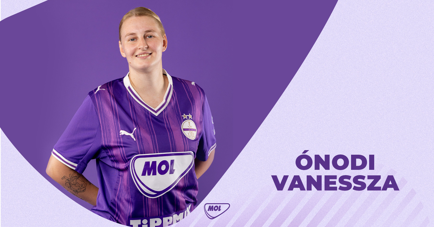 Ónodi Vanessza is lila-fehérben